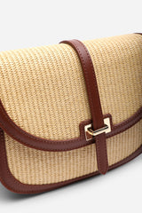 Amira Raffia Cross Body with Flap Bag in Tan