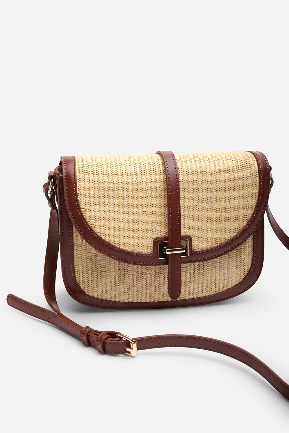 Amira Raffia Cross Body with Flap Bag in Tan