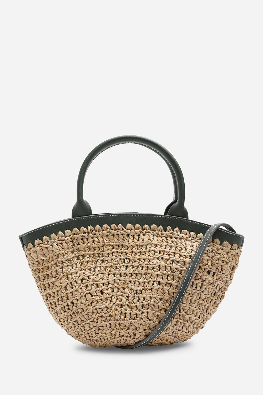 Jianna Woven Raffia Tote With Cross Body in Olive