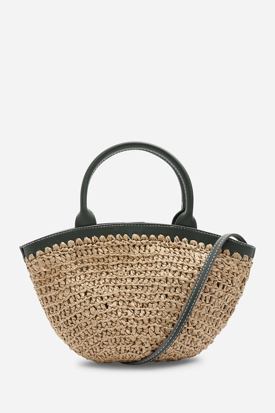 Jianna Woven Raffia Tote With Cross Body in Olive