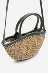 Jianna Woven Raffia Tote With Cross Body in Olive