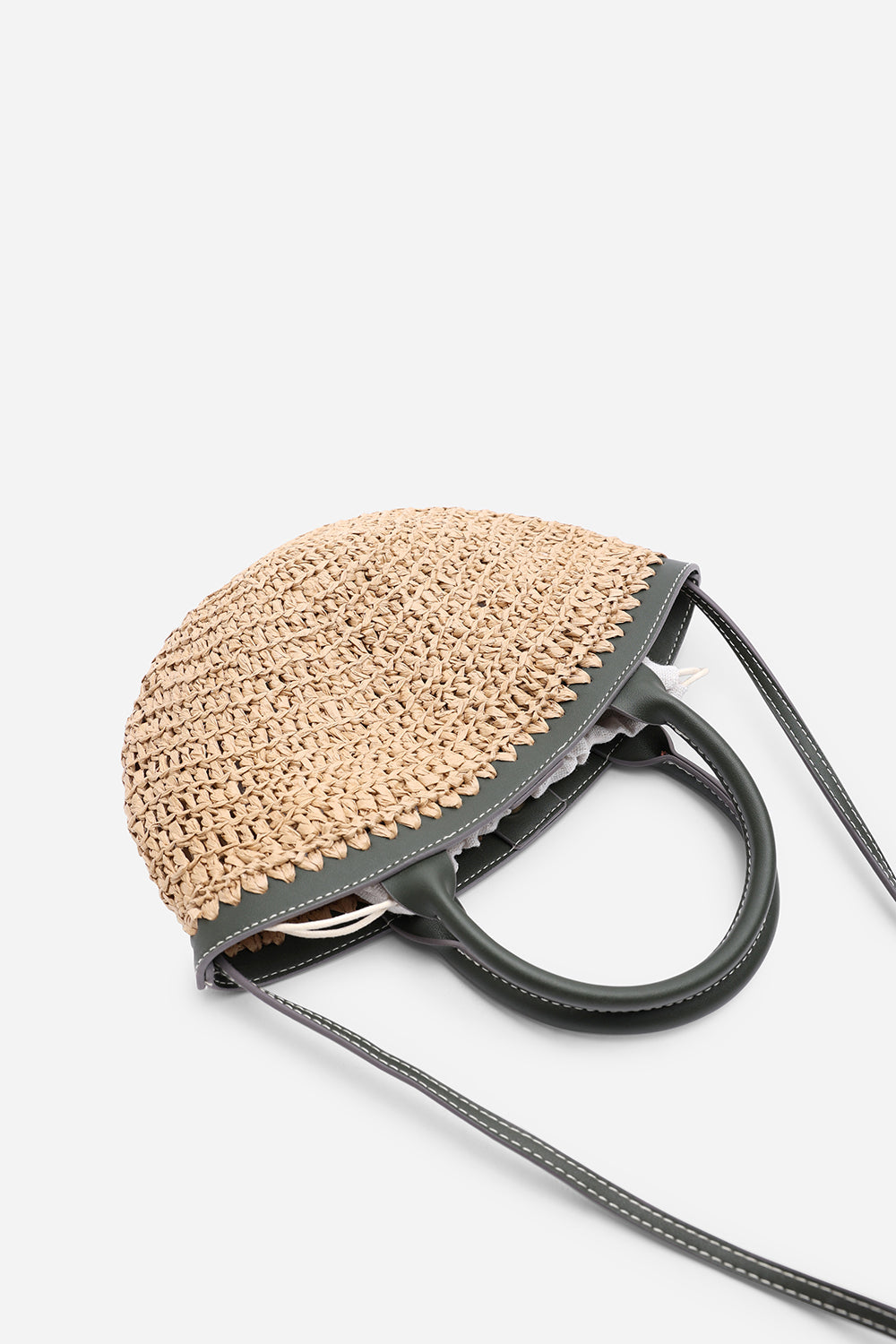 Jianna Woven Raffia Tote With Cross Body in Olive