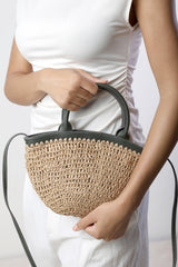 Jianna Woven Raffia Tote With Cross Body in Olive