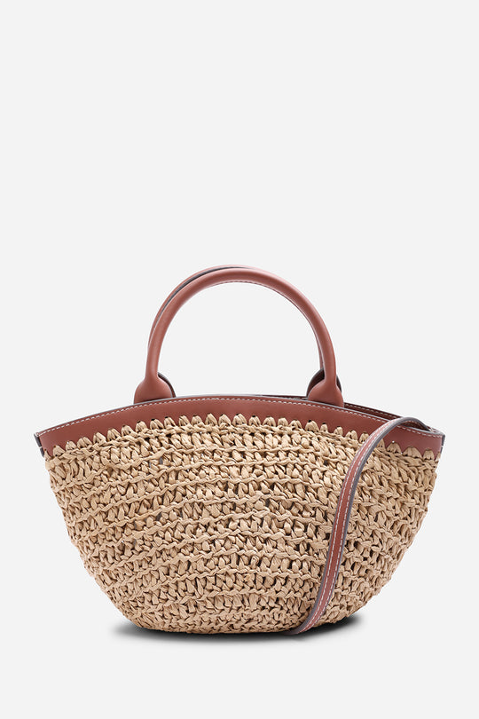Jianna Woven Raffia Tote With Cross Body in Tan