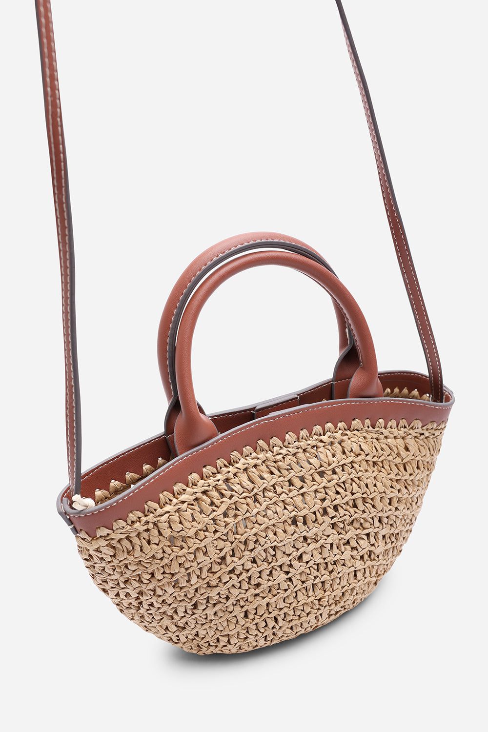 Jianna Woven Raffia Tote With Cross Body in Tan