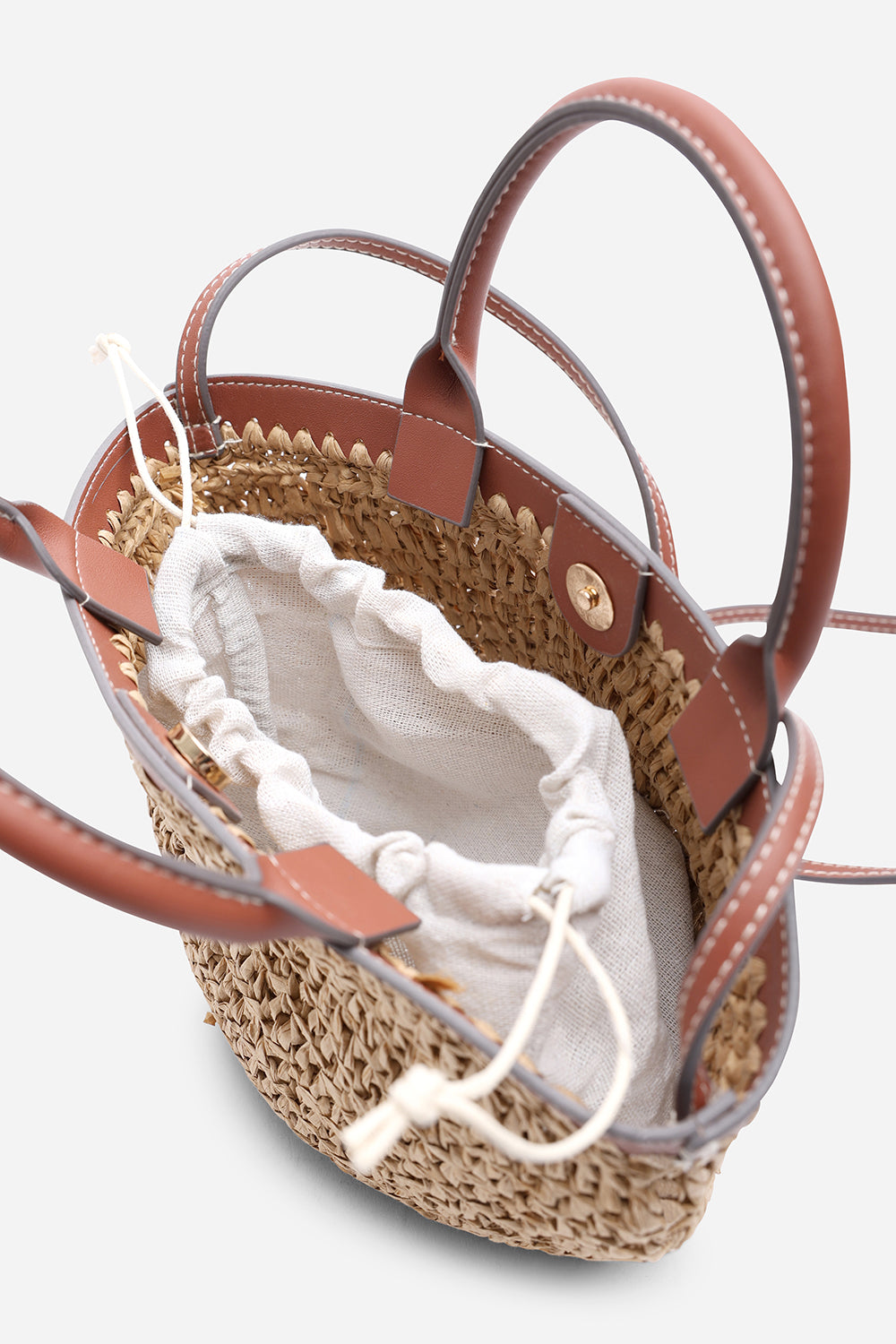 Jianna Woven Raffia Tote With Cross Body in Tan