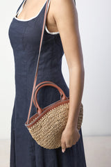 Jianna Woven Raffia Tote With Cross Body in Tan