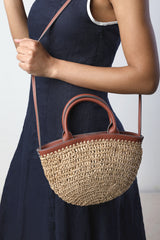 Jianna Woven Raffia Tote With Cross Body in Tan