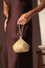 Lore Gold Diamante Pouch Bag with Chain Detail Handle