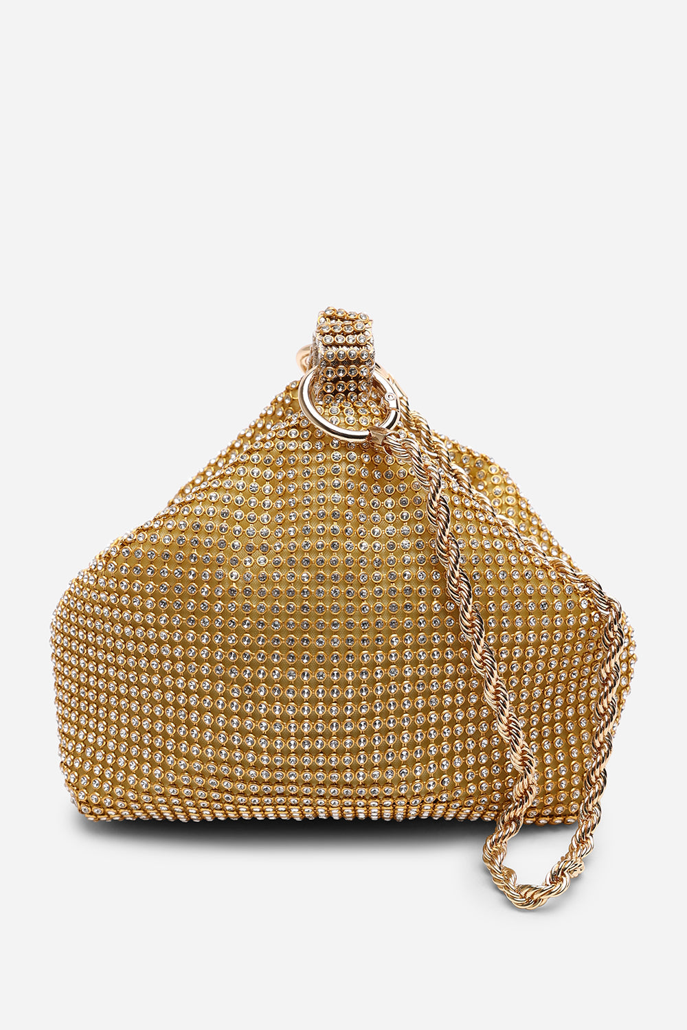 Lore Gold Diamante Pouch Bag with Chain Detail Handle