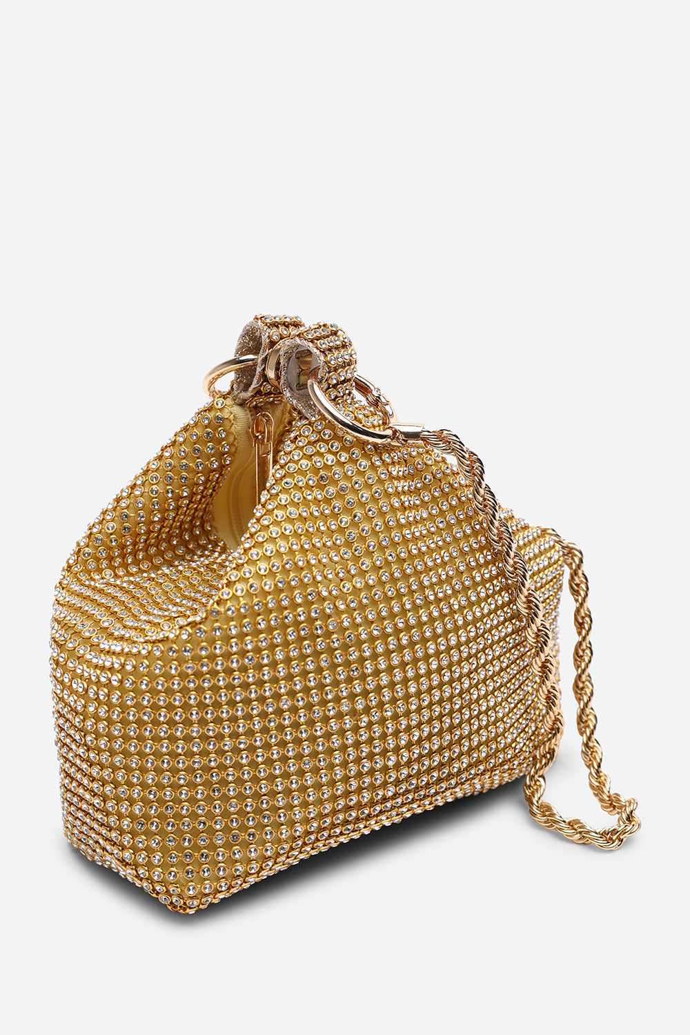 Lore Gold Diamante Pouch Bag with Chain Detail Handle
