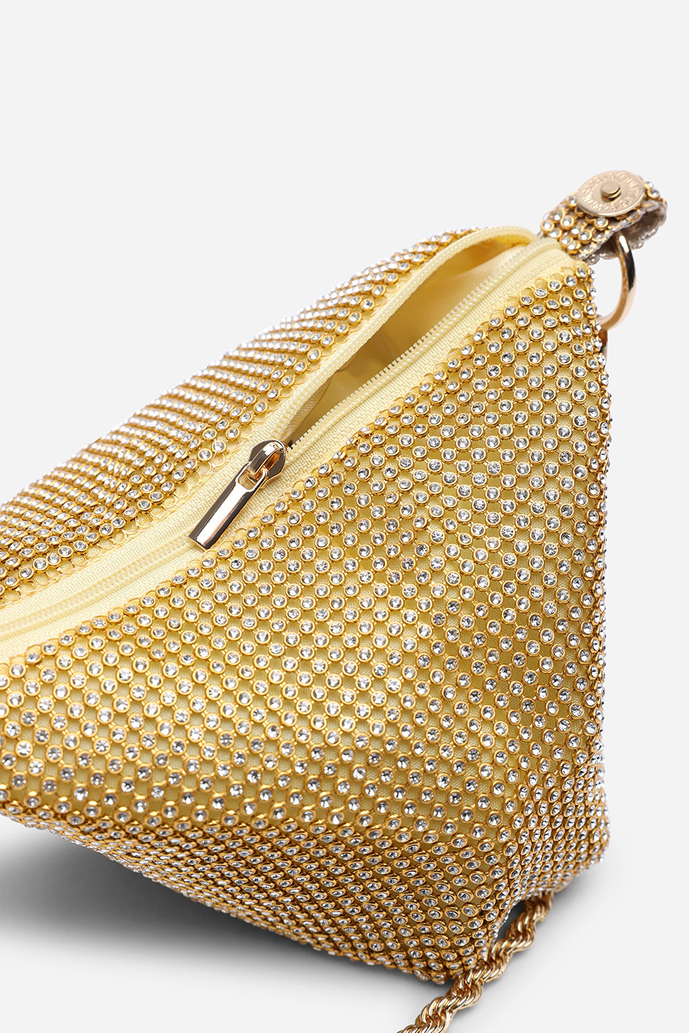 Lore Gold Diamante Pouch Bag with Chain Detail Handle