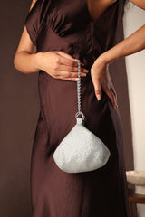 Lore Silver Diamante Pouch Bag with Chain Detail Handle