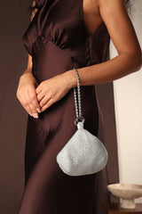 Lore Silver Diamante Pouch Bag with Chain Detail Handle
