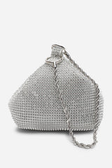 Lore Silver Diamante Pouch Bag with Chain Detail Handle