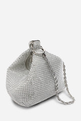 Lore Silver Diamante Pouch Bag with Chain Detail Handle
