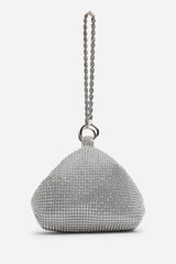 Lore Silver Diamante Pouch Bag with Chain Detail Handle