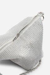 Lore Silver Diamante Pouch Bag with Chain Detail Handle