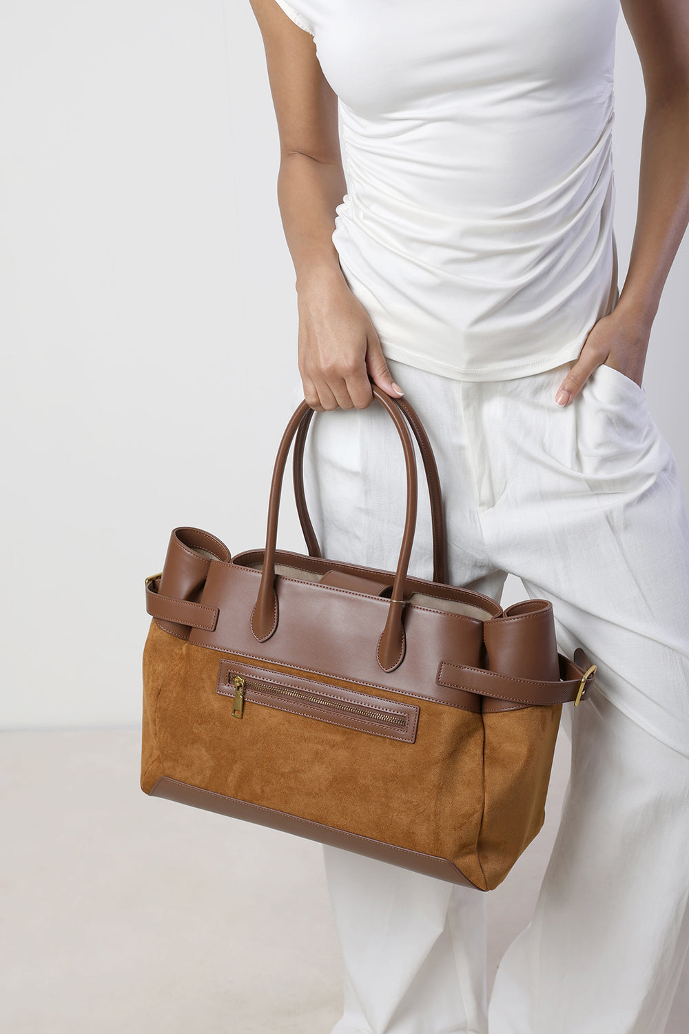 Lyanna Buckled Tote Bag with Side Zip