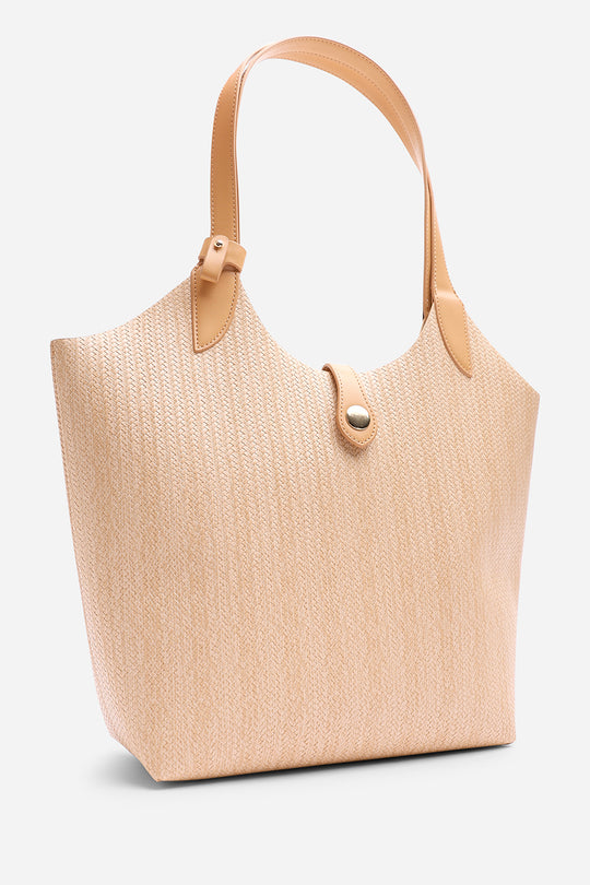 Akira Raffia Shoulder Bag with Contrast Front Pocket