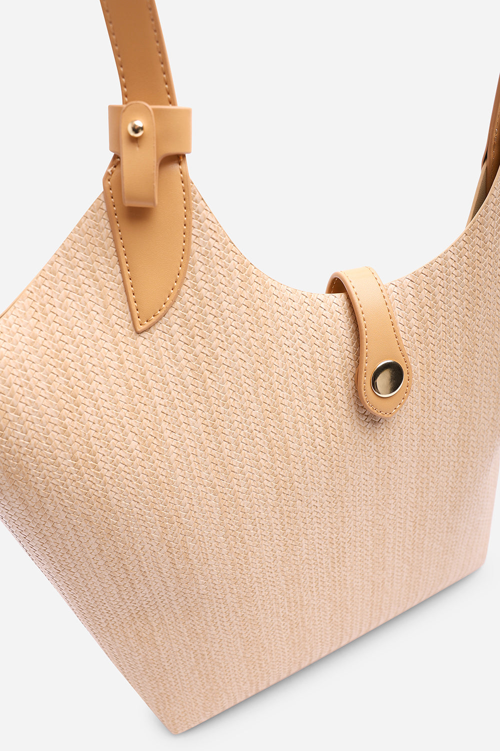 Akira Raffia Shoulder Bag with Contrast Front Pocket