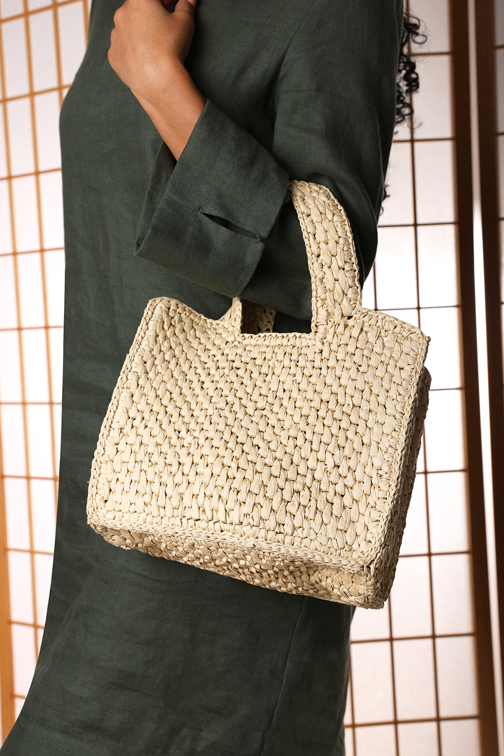 Vivid Where’s Natural Raffia Tote Bag