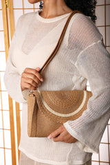 Alto Dark Raffia Fold Over Clutch Bag