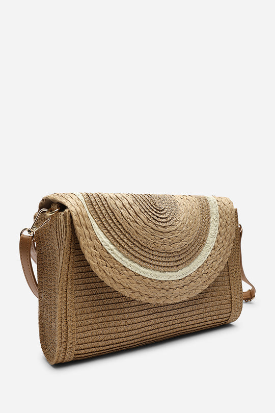 Alto Dark Raffia Fold Over Clutch Bag