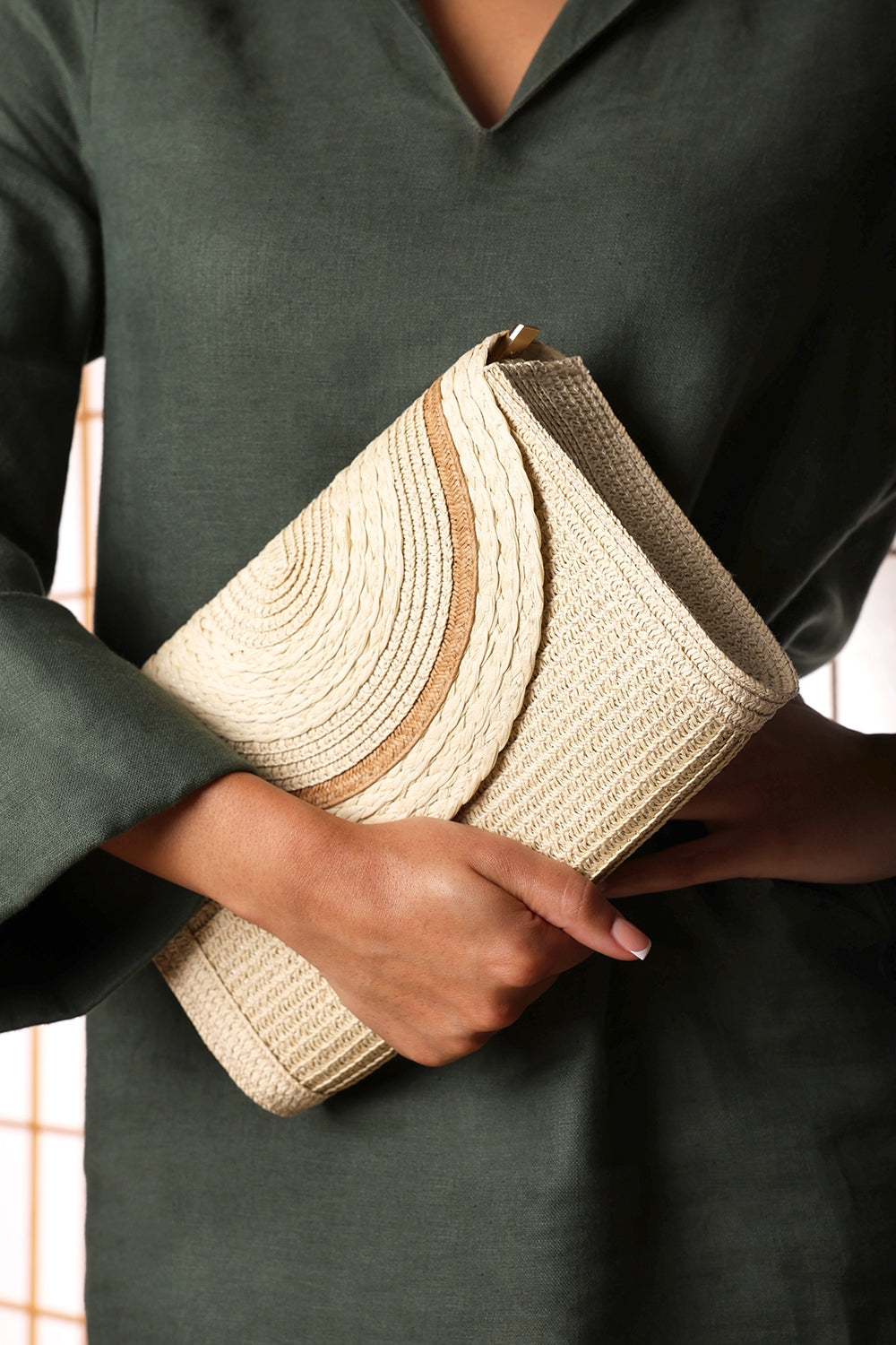 Alto Natural Raffia Fold Over Clutch Bag