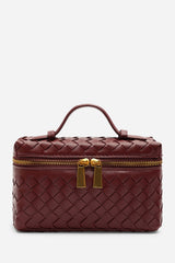 False Woven Box Grab Bag With Zip Detail In Burgundy