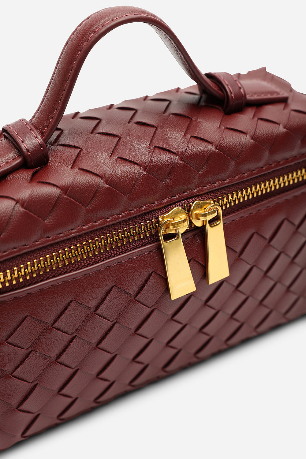 False Woven Box Grab Bag With Zip Detail In Burgundy