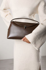 Havina Leather Grab Bag with Gold Clasp Detail