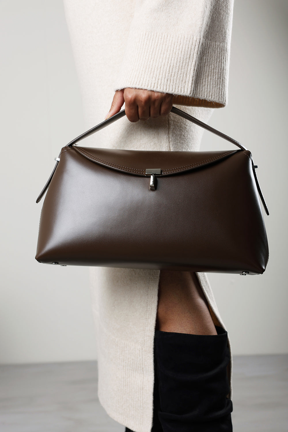 Havina Leather Grab Bag with Gold Clasp Detail