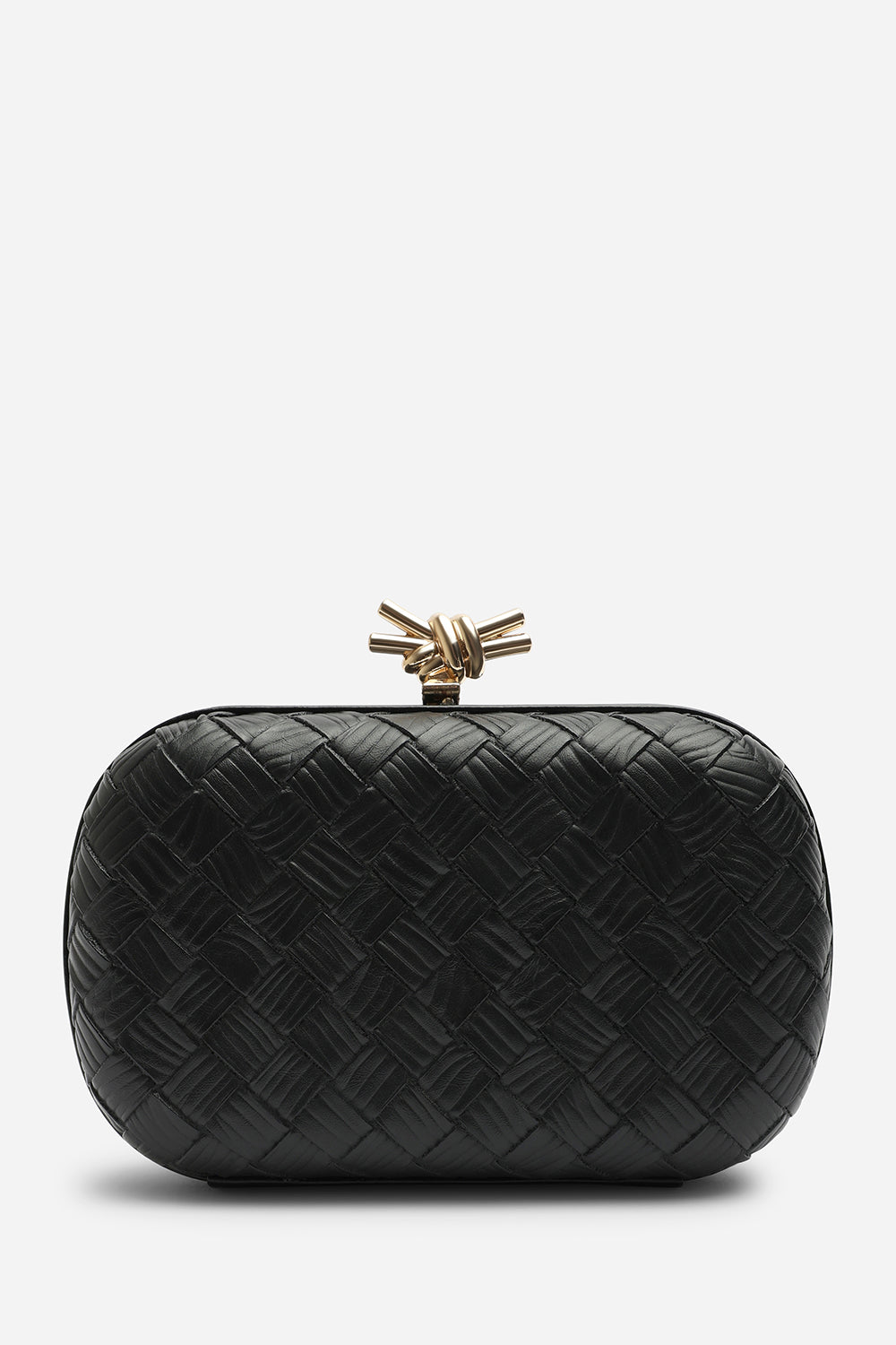Helixa Leather Woven Hard Shell Clutch Bag with Knot Clasp Detail