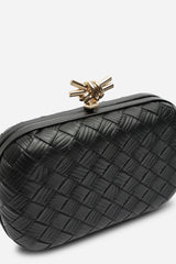 Helixa Leather Woven Hard Shell Clutch Bag with Knot Clasp Detail