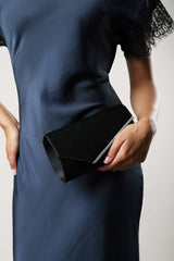Hivelle Black Satin Envelope Clutch Bag With Silver Diamante Detail