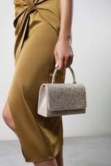 Harixa Gold Diamante Studded Metallic Top Handle Grab Bag