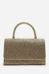 Harixa Gold Diamante Studded Metallic Top Handle Grab Bag
