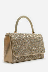 Harixa Gold Diamante Studded Metallic Top Handle Grab Bag