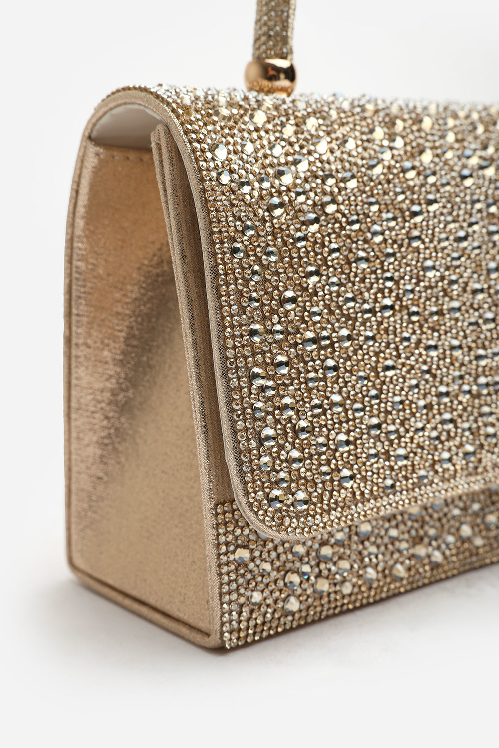 Harixa Gold Diamante Studded Metallic Top Handle Grab Bag
