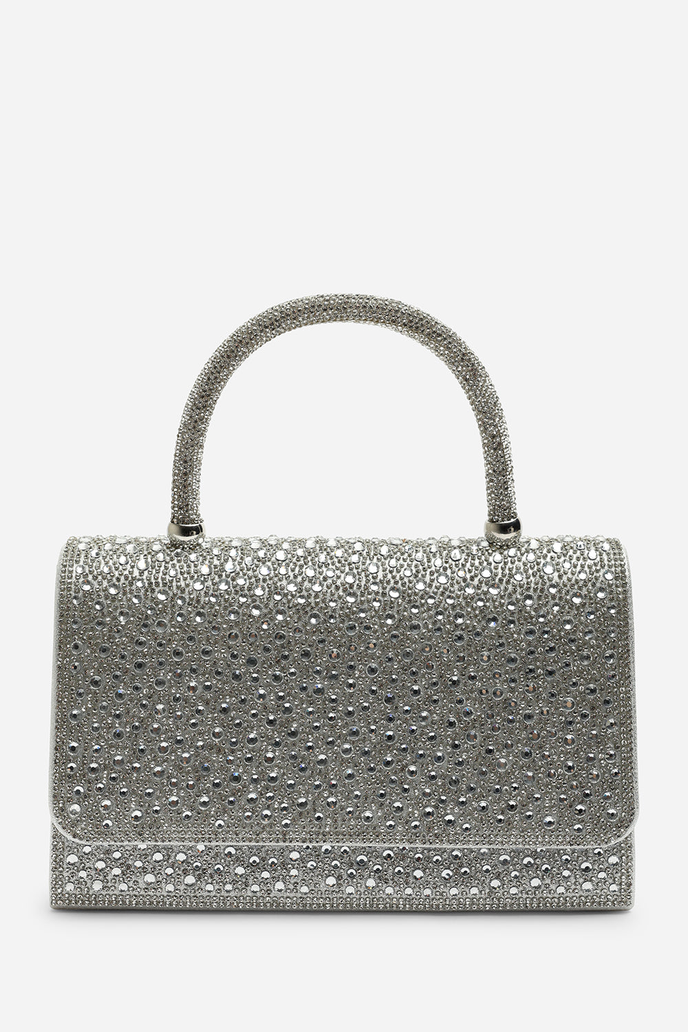 Harixa Silver Diamante Studded Metallic Top Handle Grab Bag