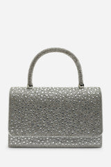 Harixa Silver Diamante Studded Metallic Top Handle Grab Bag