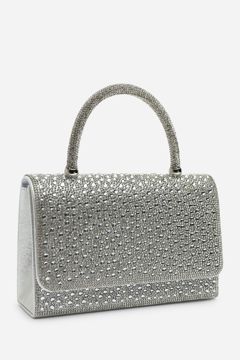 Harixa Silver Diamante Studded Metallic Top Handle Grab Bag
