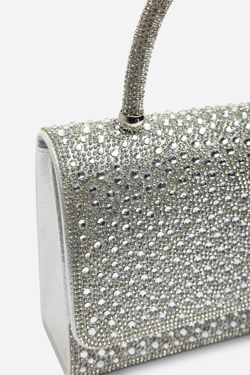 Harixa Silver Diamante Studded Metallic Top Handle Grab Bag