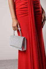 Harixa Silver Diamante Studded Metallic Top Handle Grab Bag