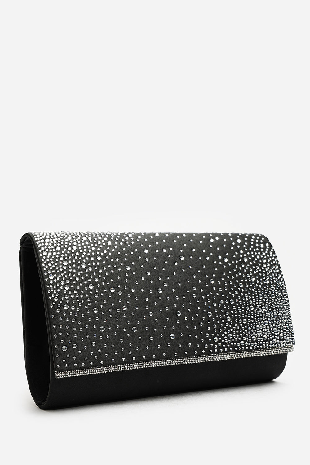 Lavira Black Satin Diamante Stud Clutch Bag With Diamante Trim
