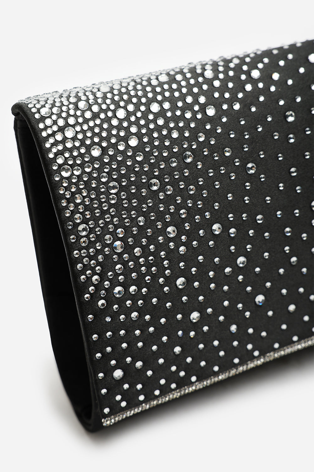 Lavira Black Satin Diamante Stud Clutch Bag With Diamante Trim