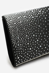 Lavira Black Satin Diamante Stud Clutch Bag With Diamante Trim
