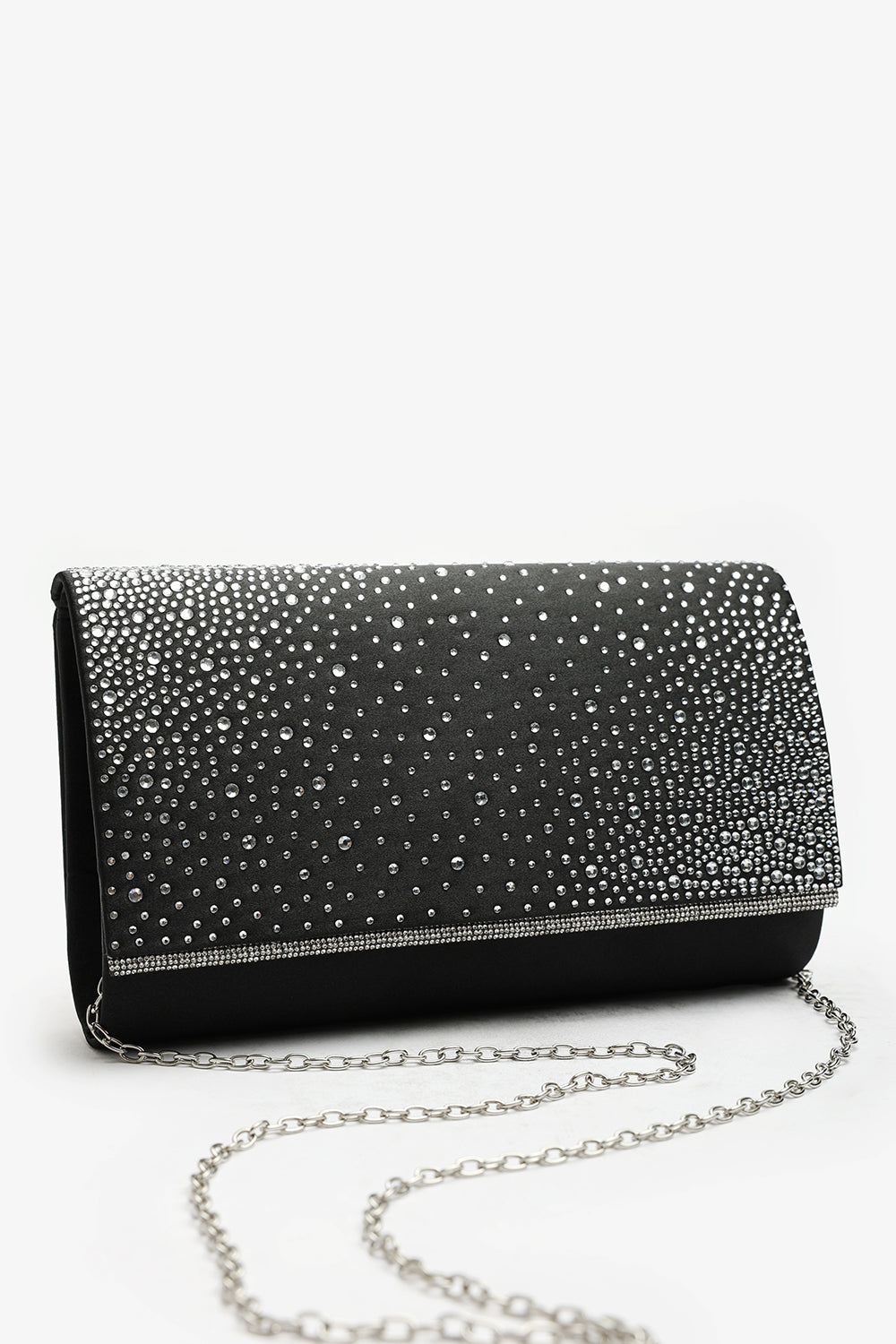 Lavira Black Satin Diamante Stud Clutch Bag With Diamante Trim