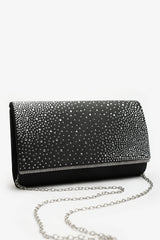 Lavira Black Satin Diamante Stud Clutch Bag With Diamante Trim